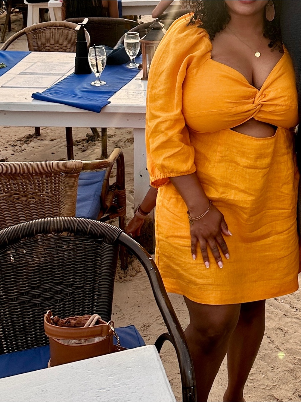 LOFT Mustard Yellow Mini Dress with Puff Sleeves